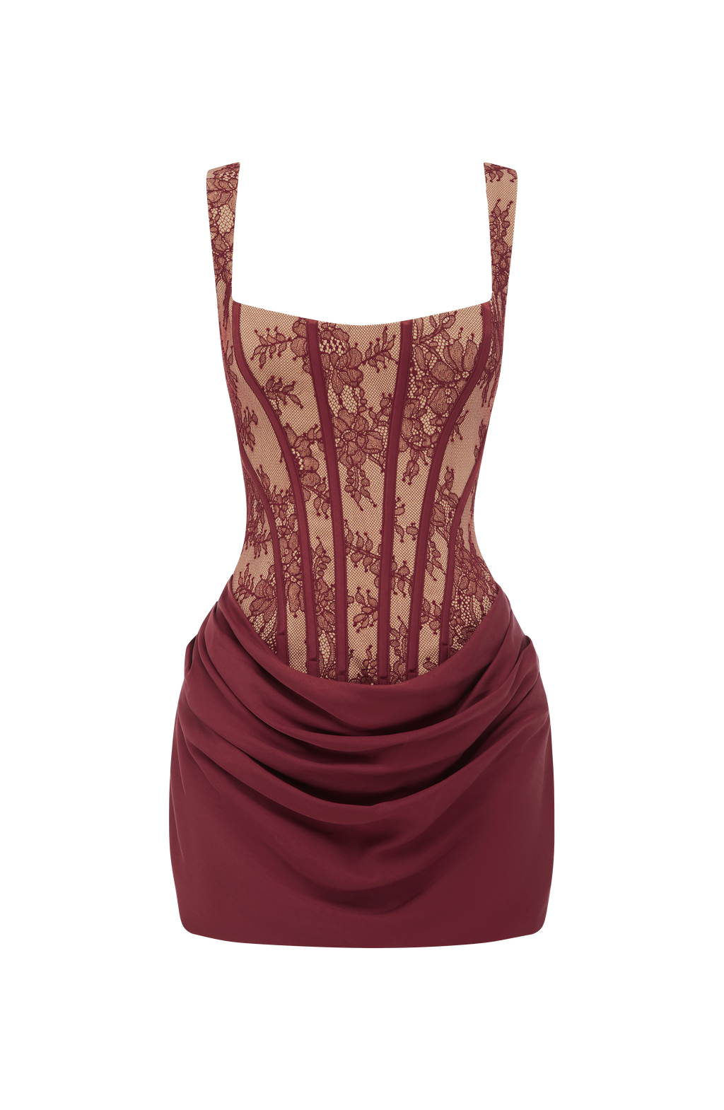 Flourenne Cornessa Mini Dress in Burgundy Lace