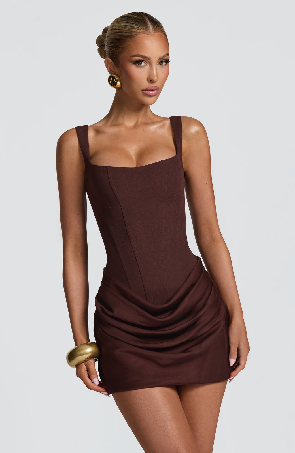 Flourenne Cornessa Mini Dress in Plum Brown