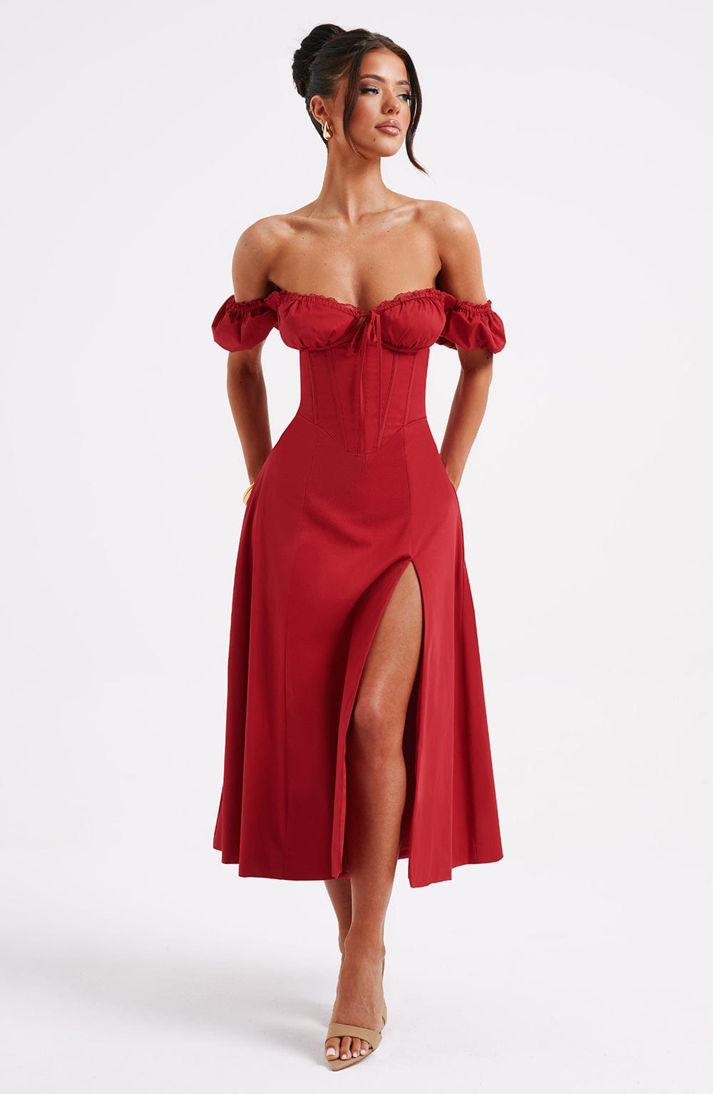 Flourenne Courtenay Midi Dress in Red