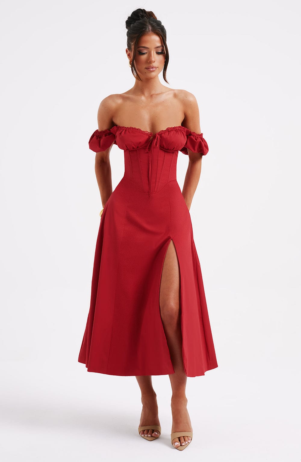Flourenne Courtenay Midi Dress in Red