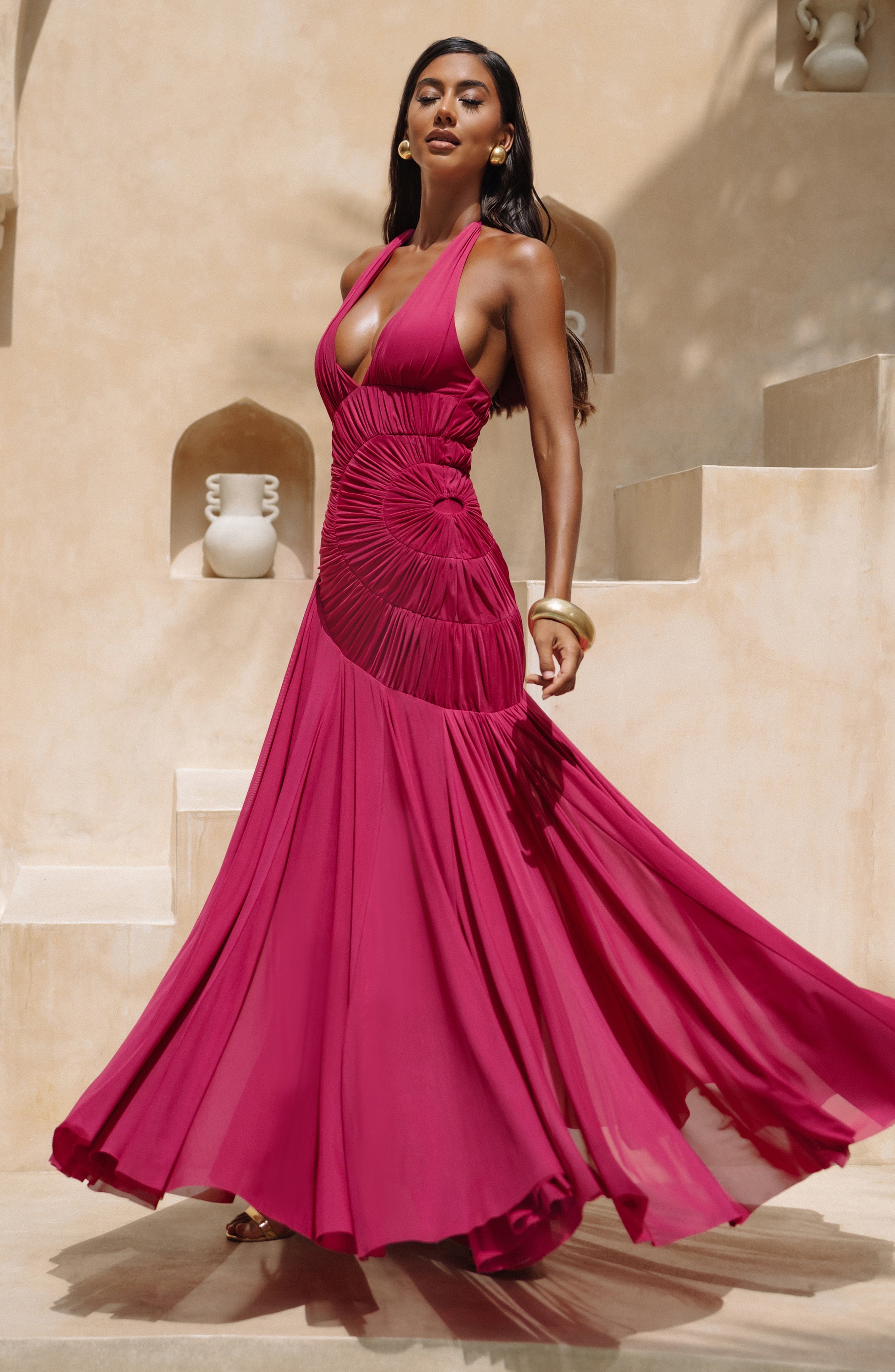 Flourenne Covana Maxi Dress in Raspberry