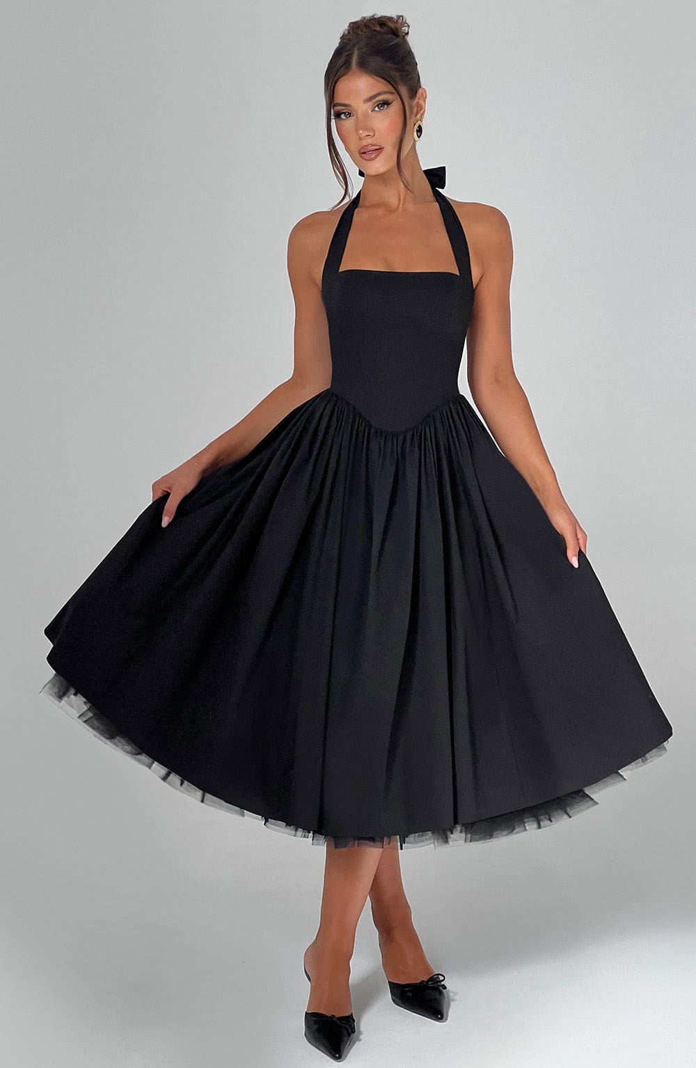 Flourenne Cressia Midi Dress in Black