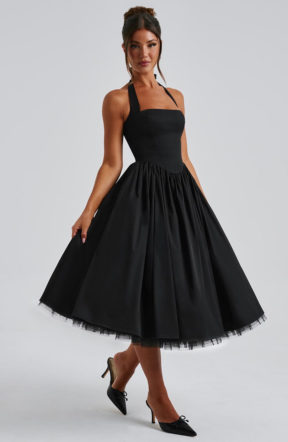 Flourenne Cressia Midi Dress in Black