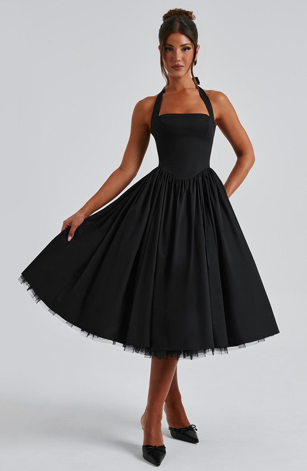 Flourenne Cressia Midi Dress in Black