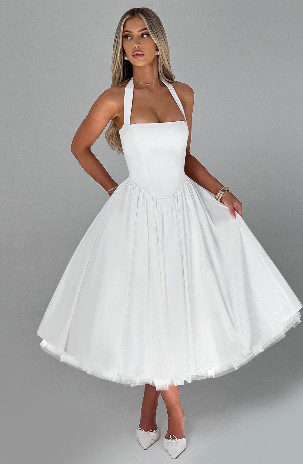 Flourenne Cressia Midi Dress in Ivory