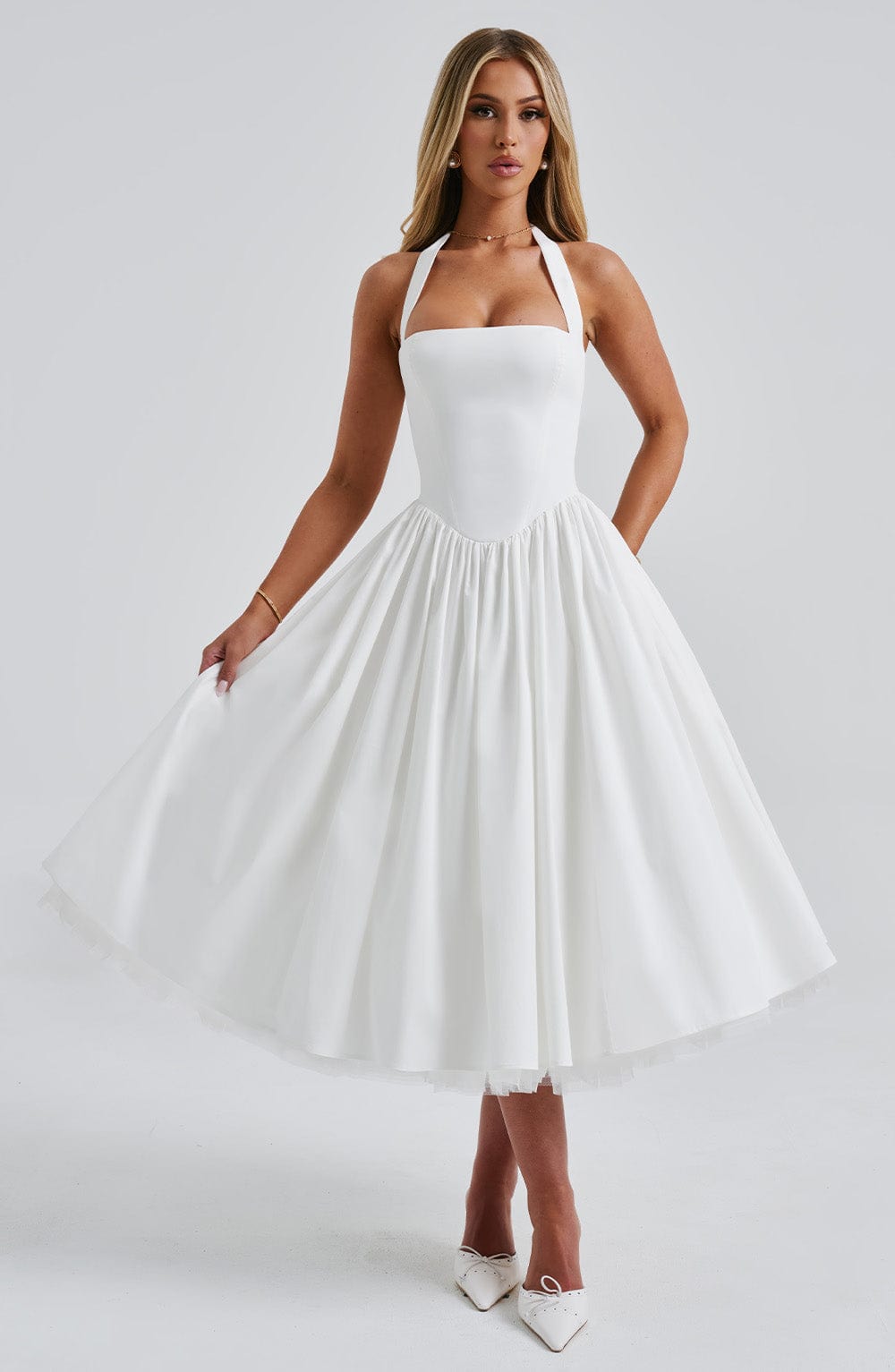 Flourenne Cressia Midi Dress in Ivory
