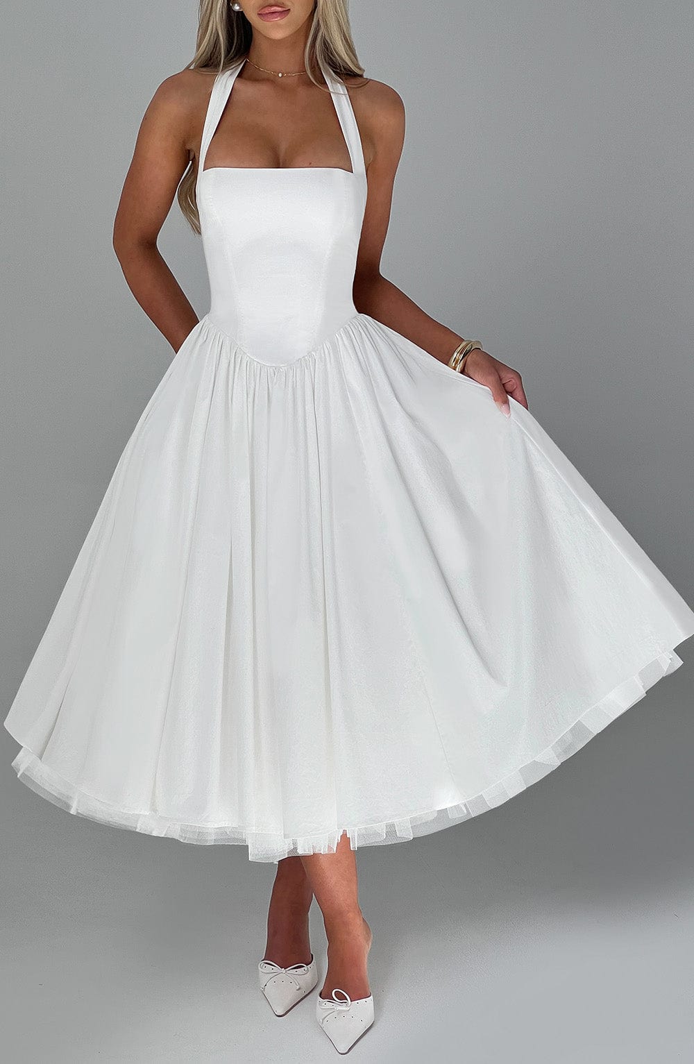 Flourenne Cressia Midi Dress in Ivory