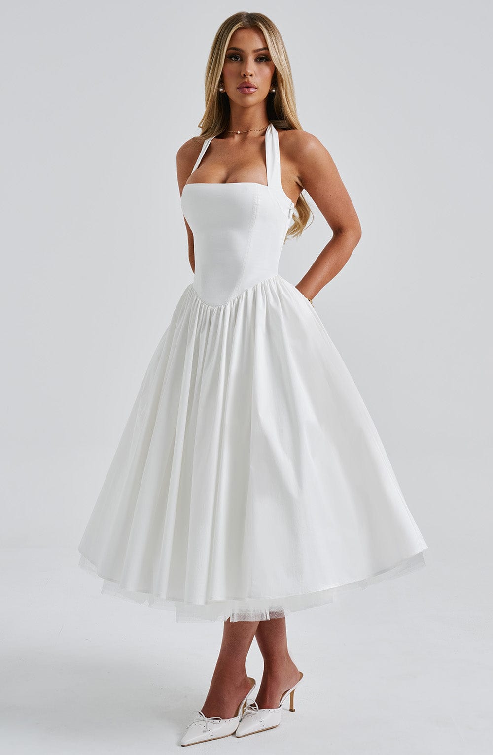 Flourenne Cressia Midi Dress in Ivory