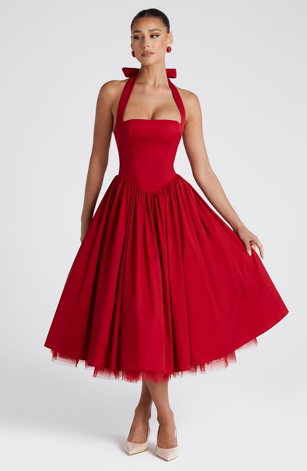 Flourenne Cressia Midi Dress in Red