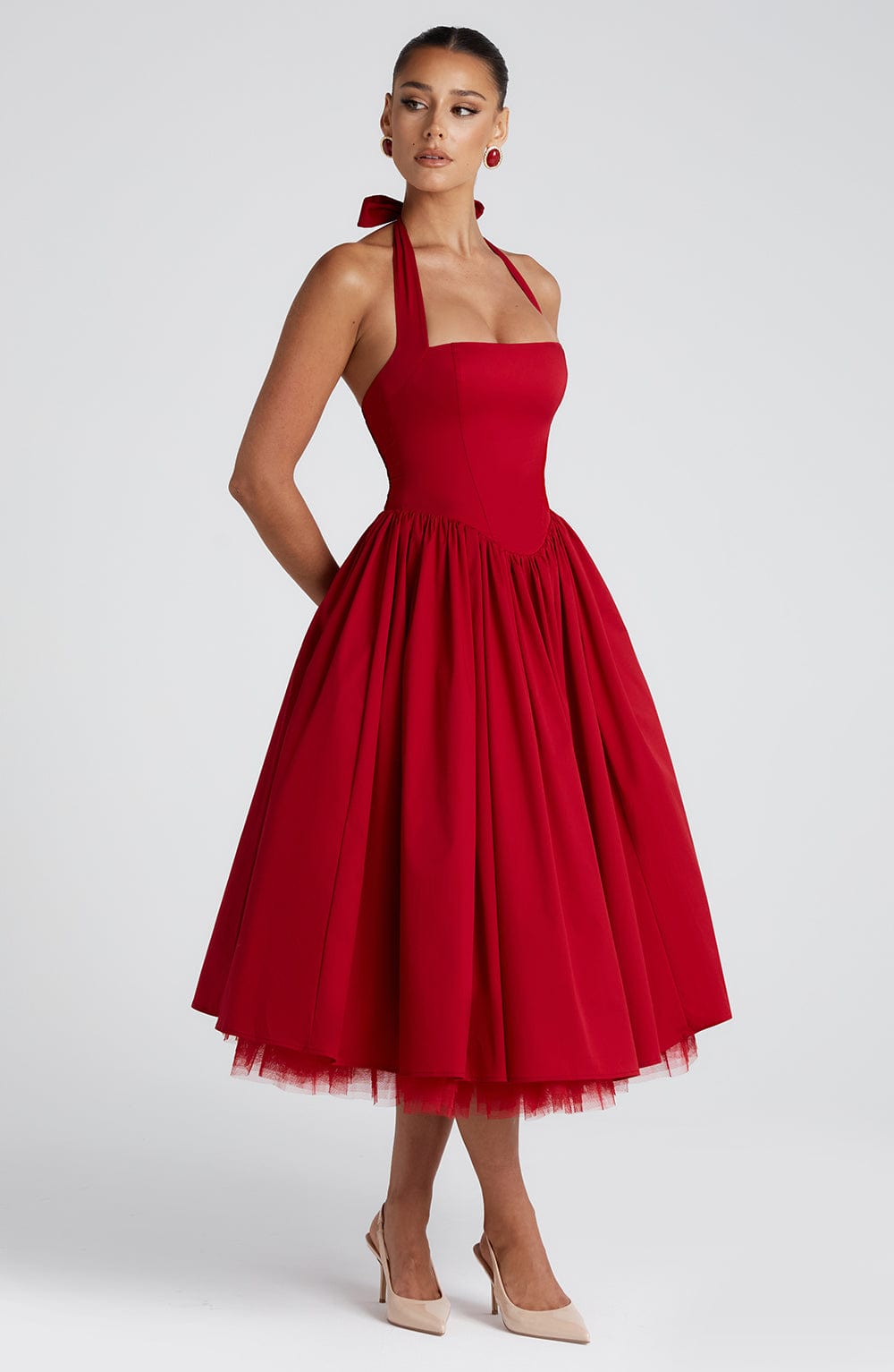 Flourenne Cressia Midi Dress in Red