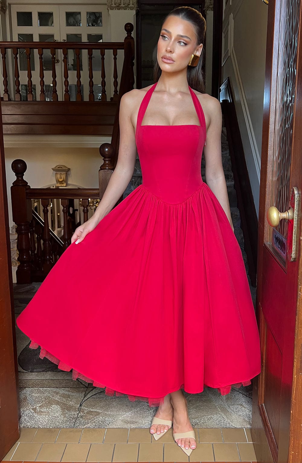 Flourenne Cressia Midi Dress in Red