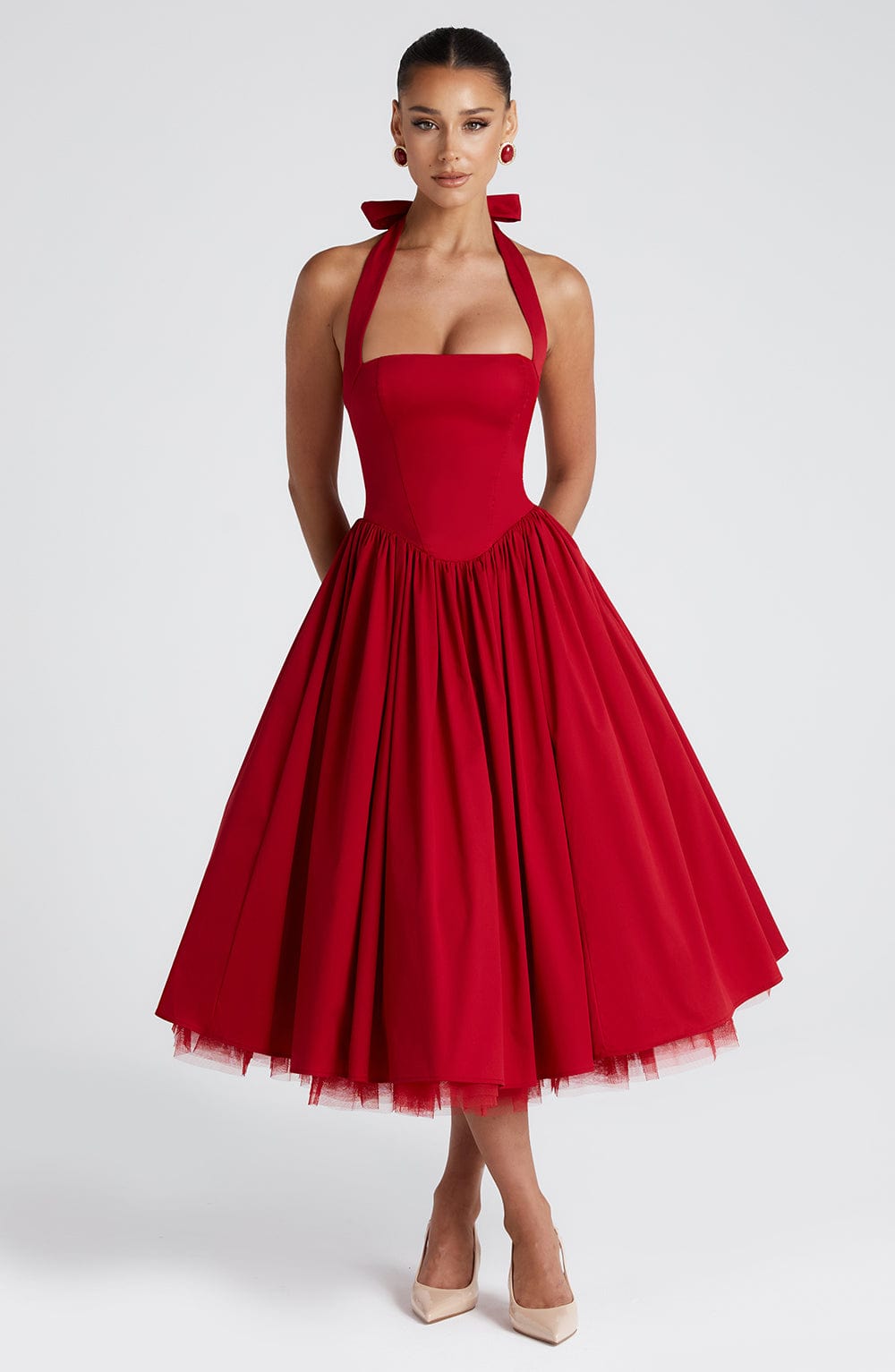 Flourenne Cressia Midi Dress in Red
