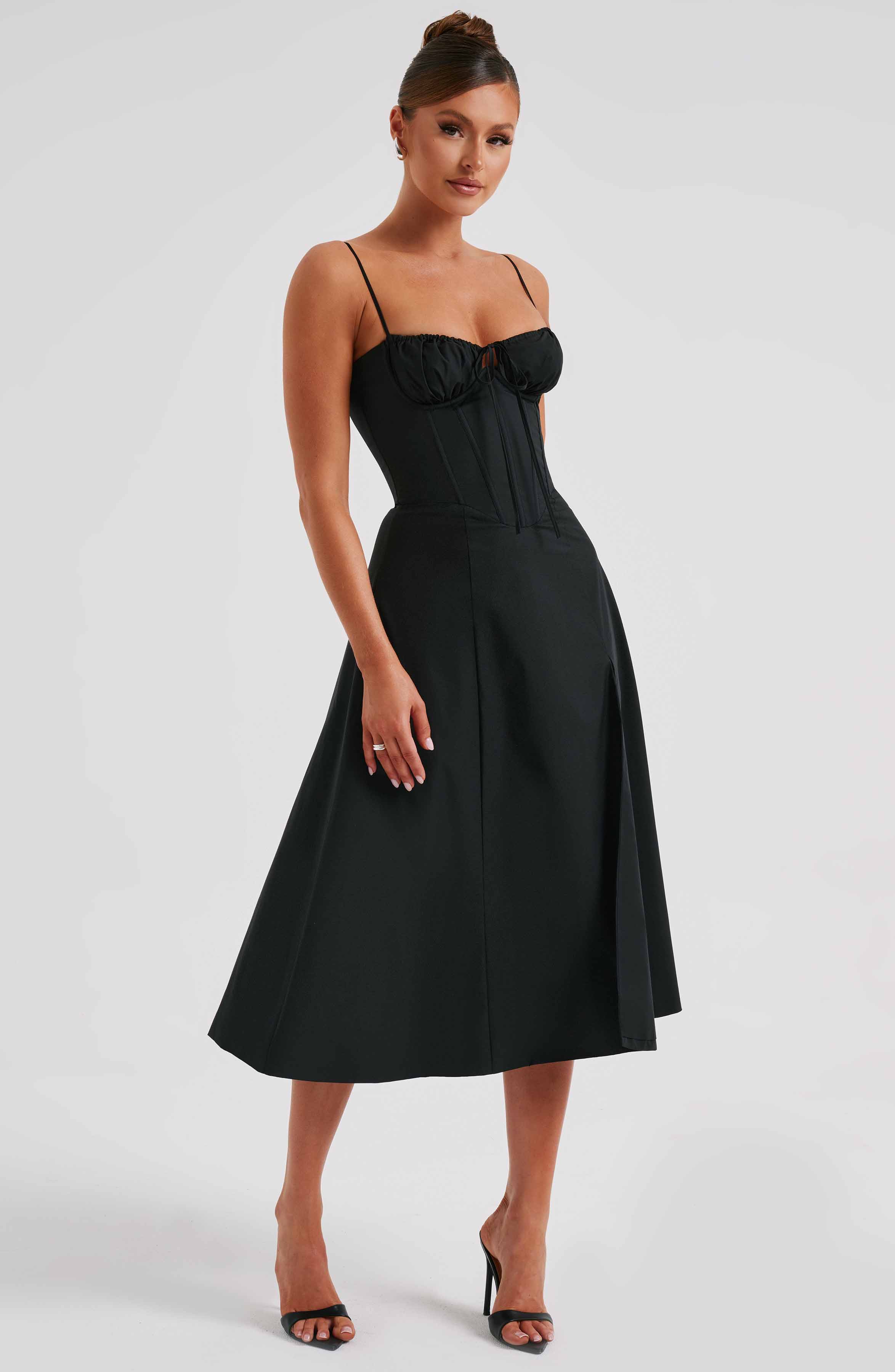 Flourenne Deandra Midi Dress in Black
