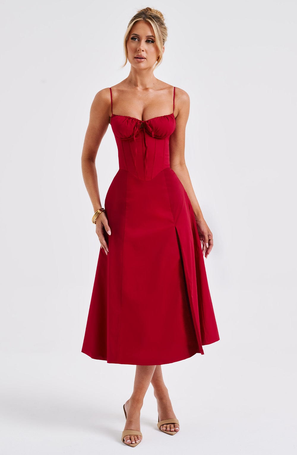 Flourenne Deandra Midi Dress in Red
