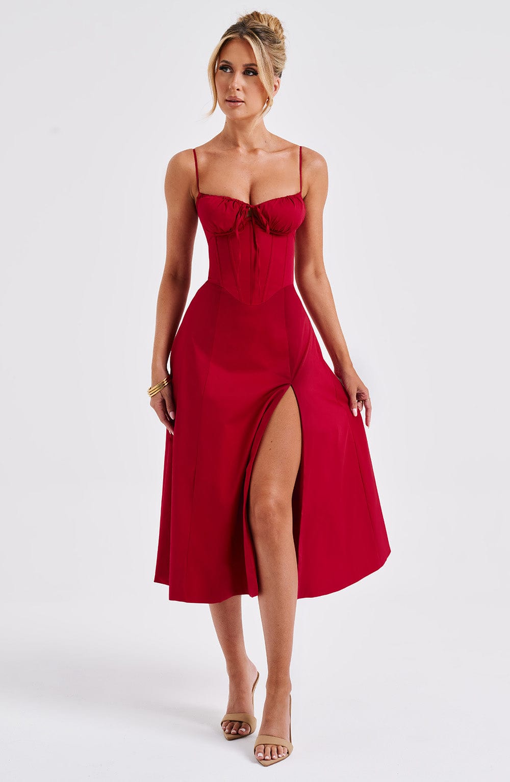 Flourenne Deandra Midi Dress in Red