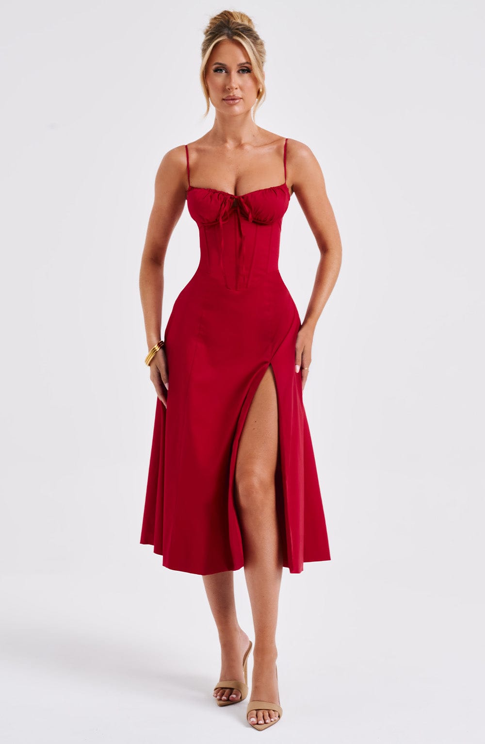 Flourenne Deandra Midi Dress in Red