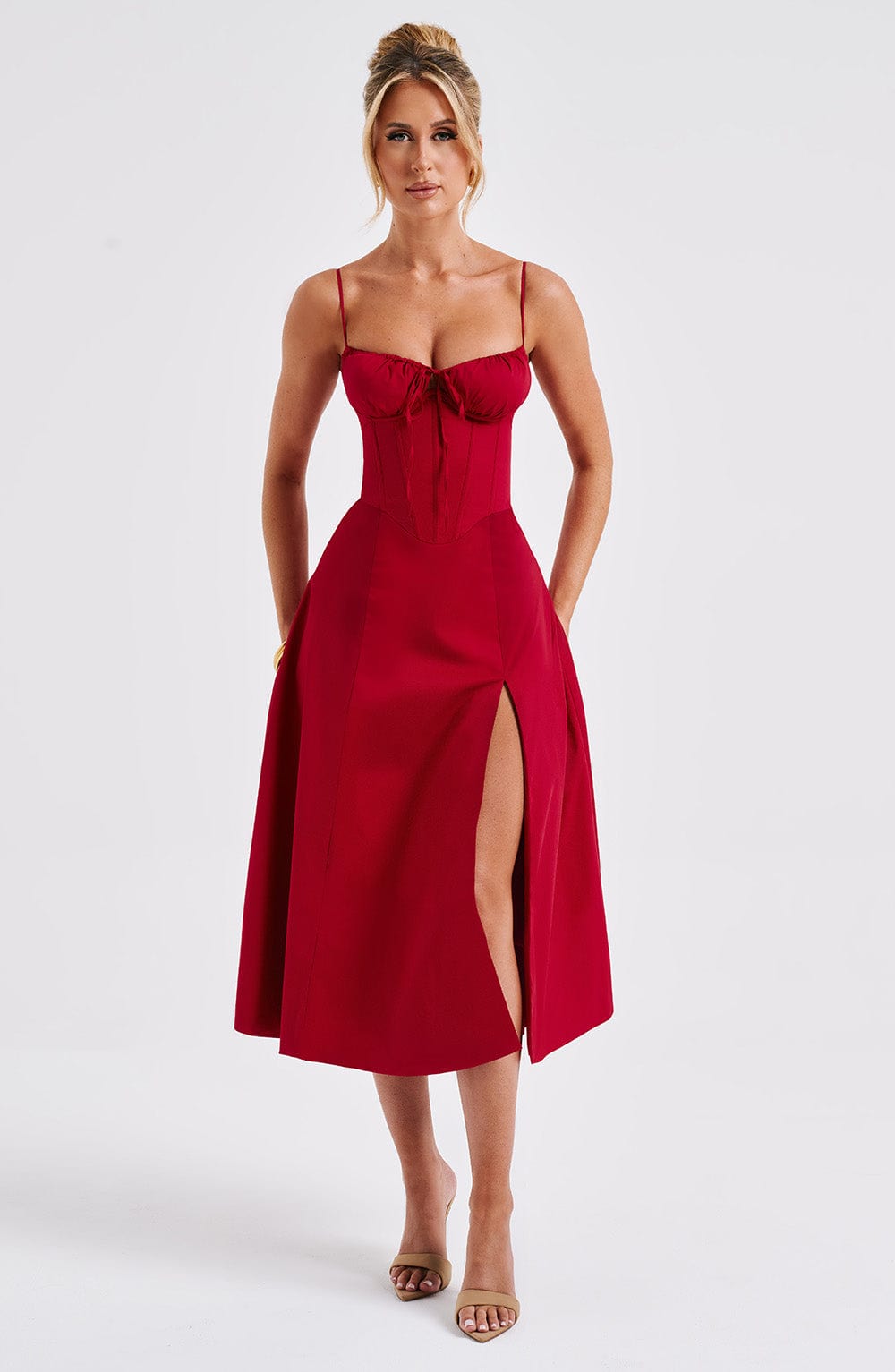 Flourenne Deandra Midi Dress in Red