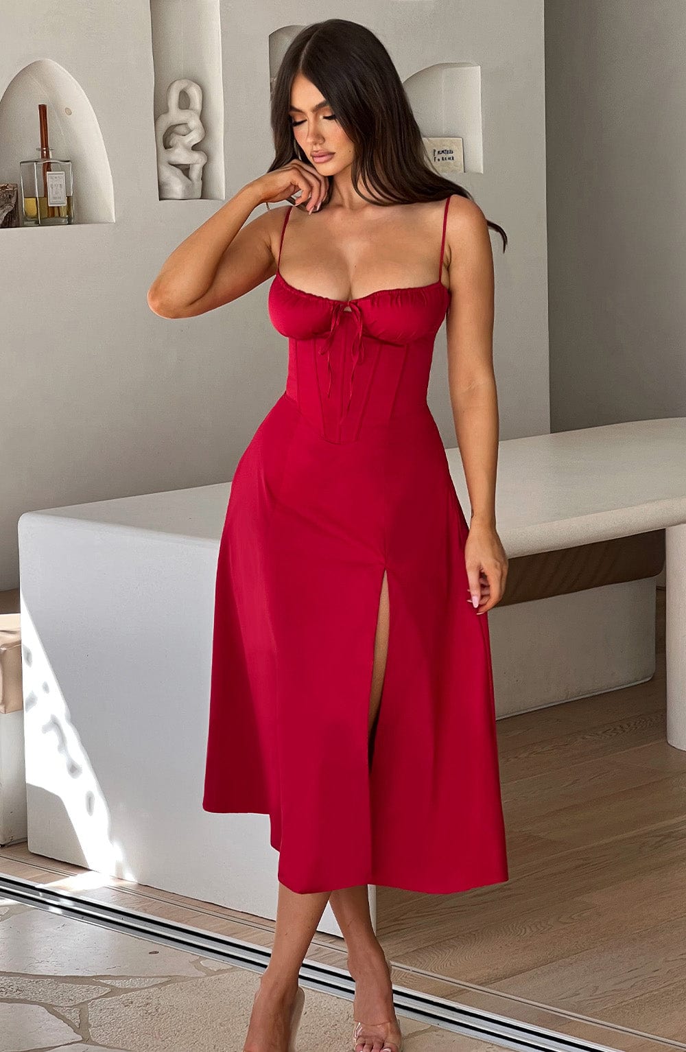Flourenne Deandra Midi Dress in Red