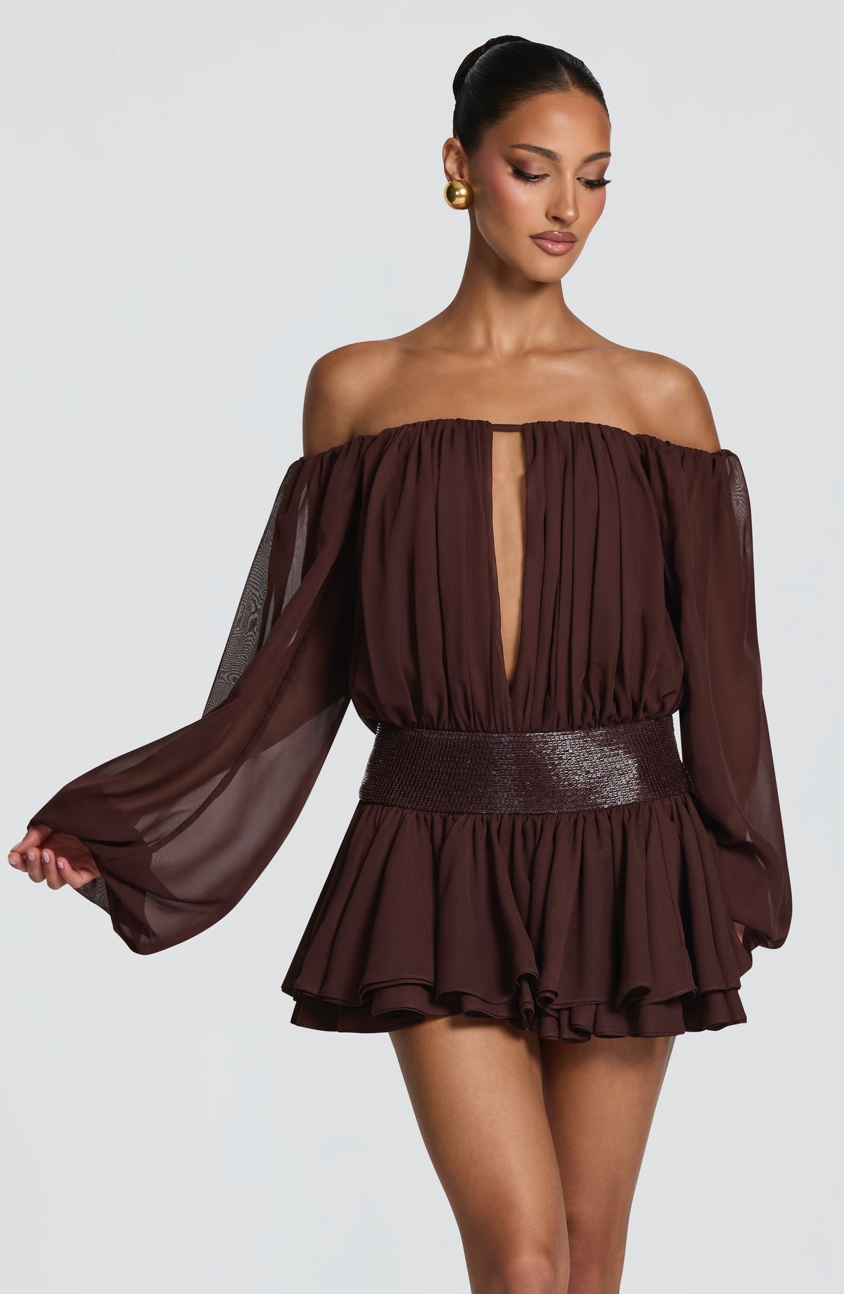Flourenne Dejana Playsuit in Plum Brown