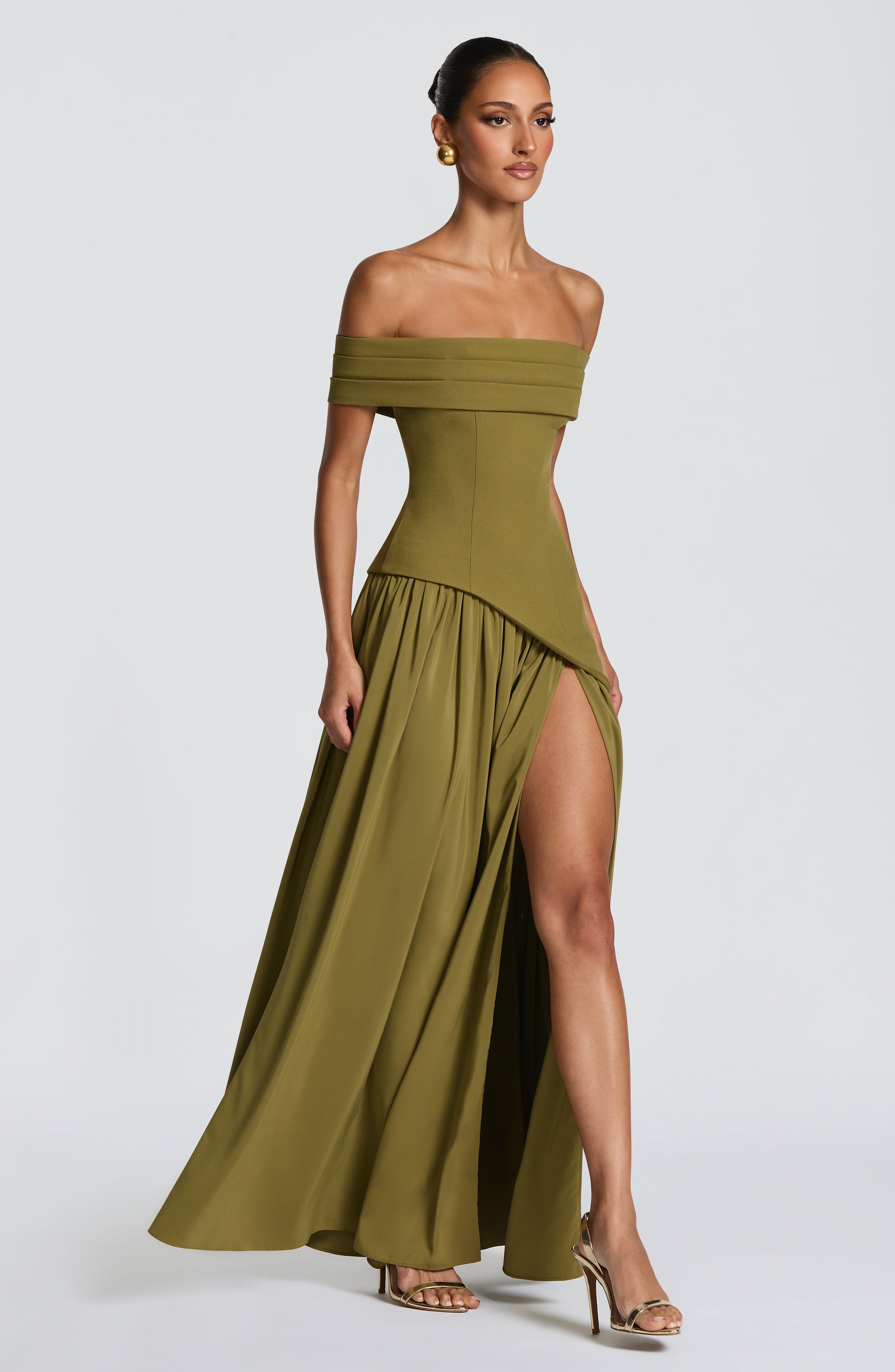 Flourenne Delisha Maxi Dress in Deep Olive