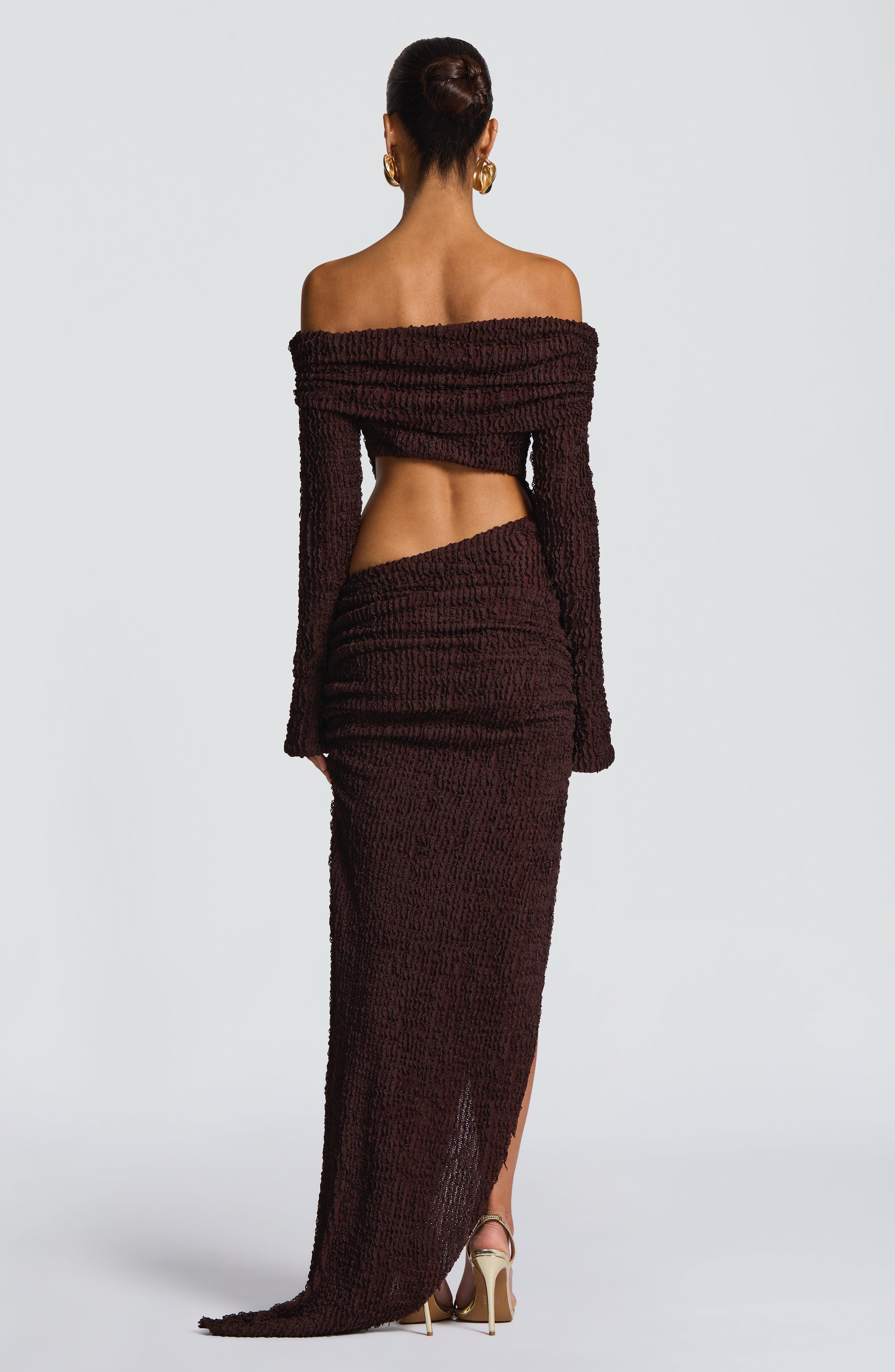 Flourenne Delphine Midi Dress in Plum Brown