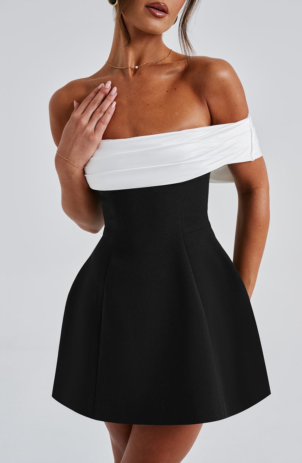Flourenne Deltara Mini Dress in Black/White