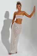 Flourenne Dimetta Maxi Skirt in Nude