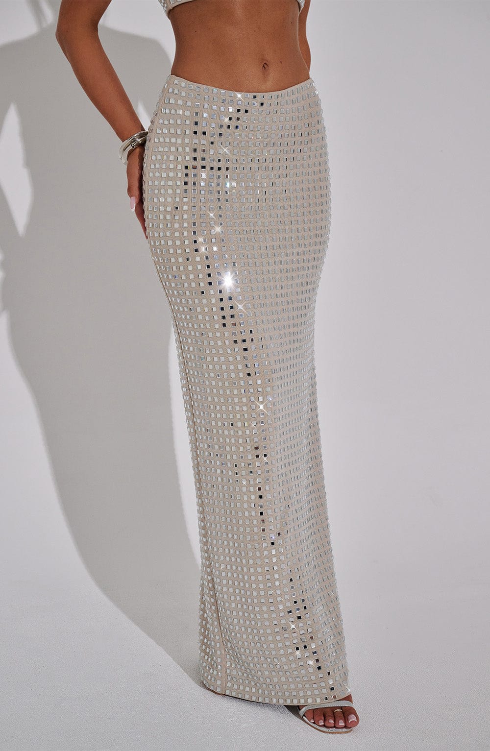 Flourenne Dimetta Maxi Skirt in Nude