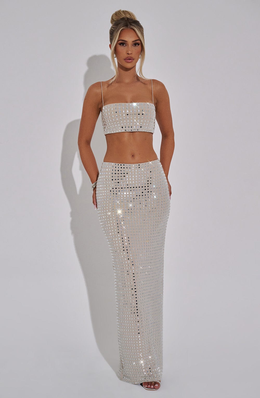 Flourenne Dimetta Maxi Skirt in Nude