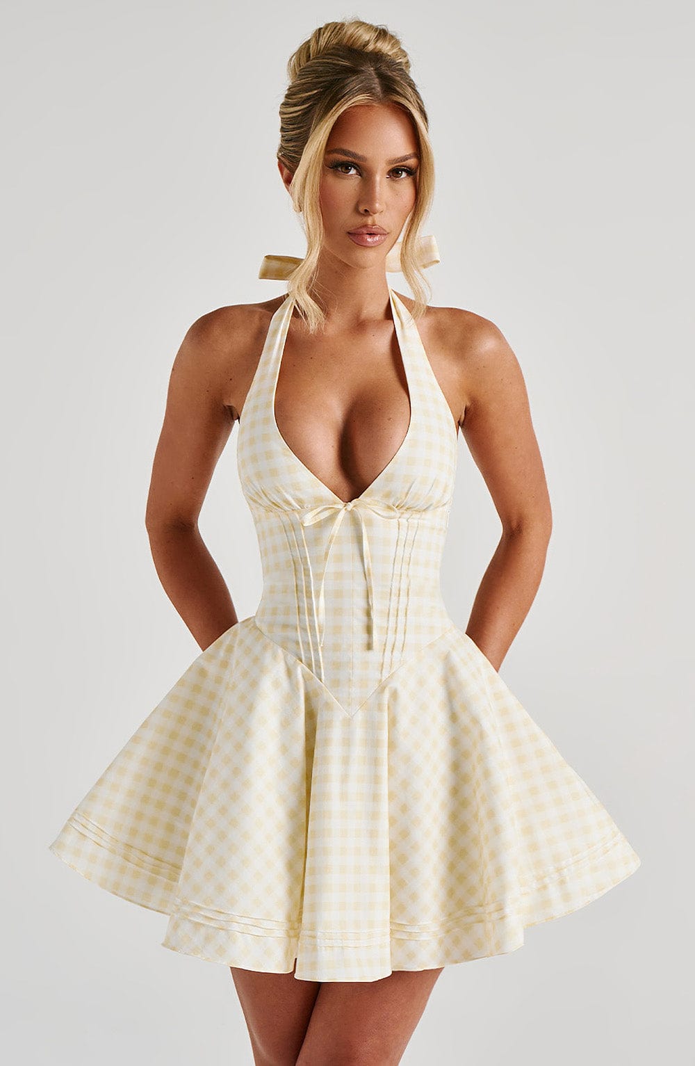 Flourenne Doriane Mini Dress in Lemon Gingham