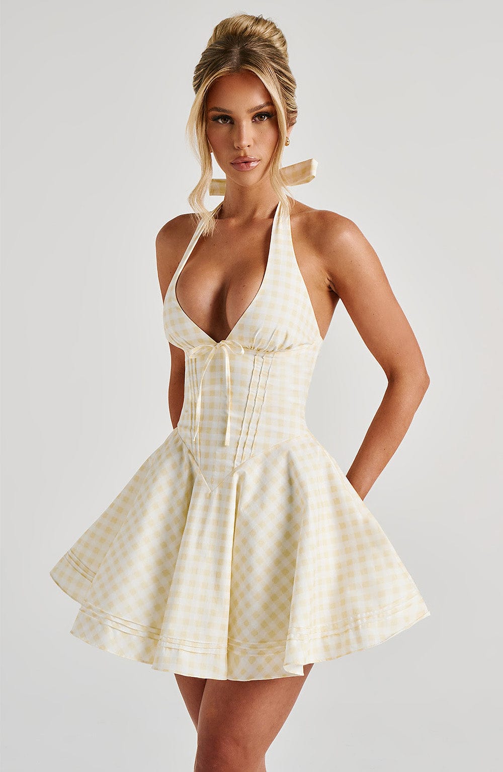 Flourenne Doriane Mini Dress in Lemon Gingham