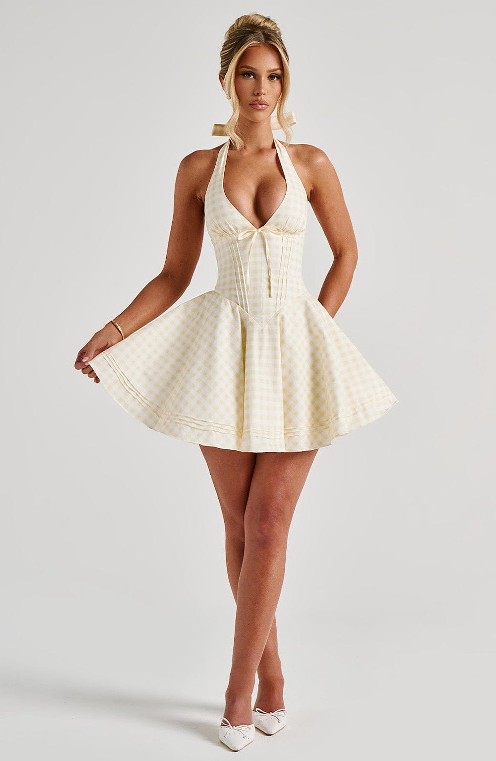 Flourenne Doriane Mini Dress in Lemon Gingham