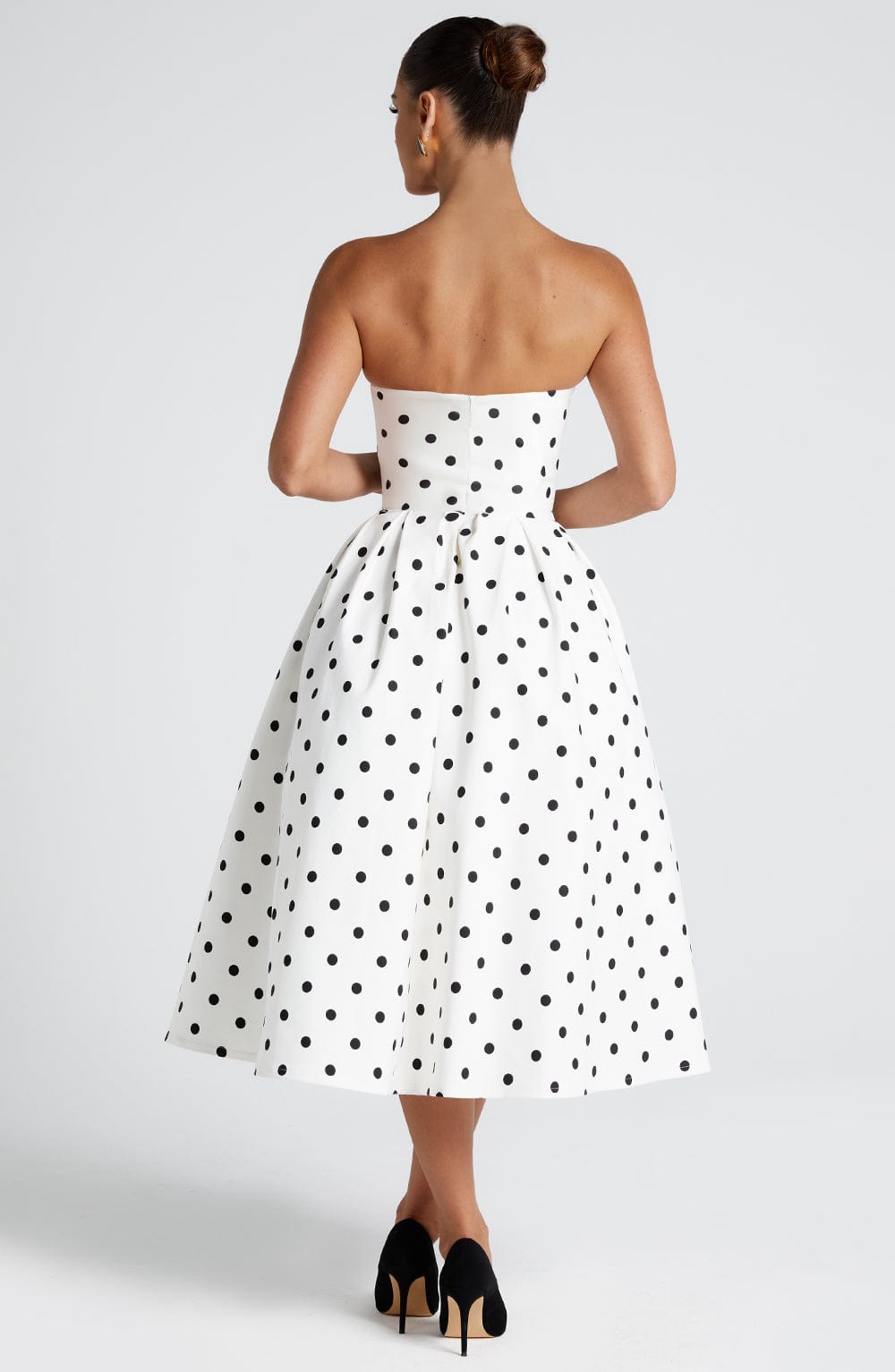 Flourenne Editha Midi Dress in Black Polka Dot Print