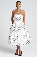Flourenne Editha Midi Dress in Black Polka Dot Print