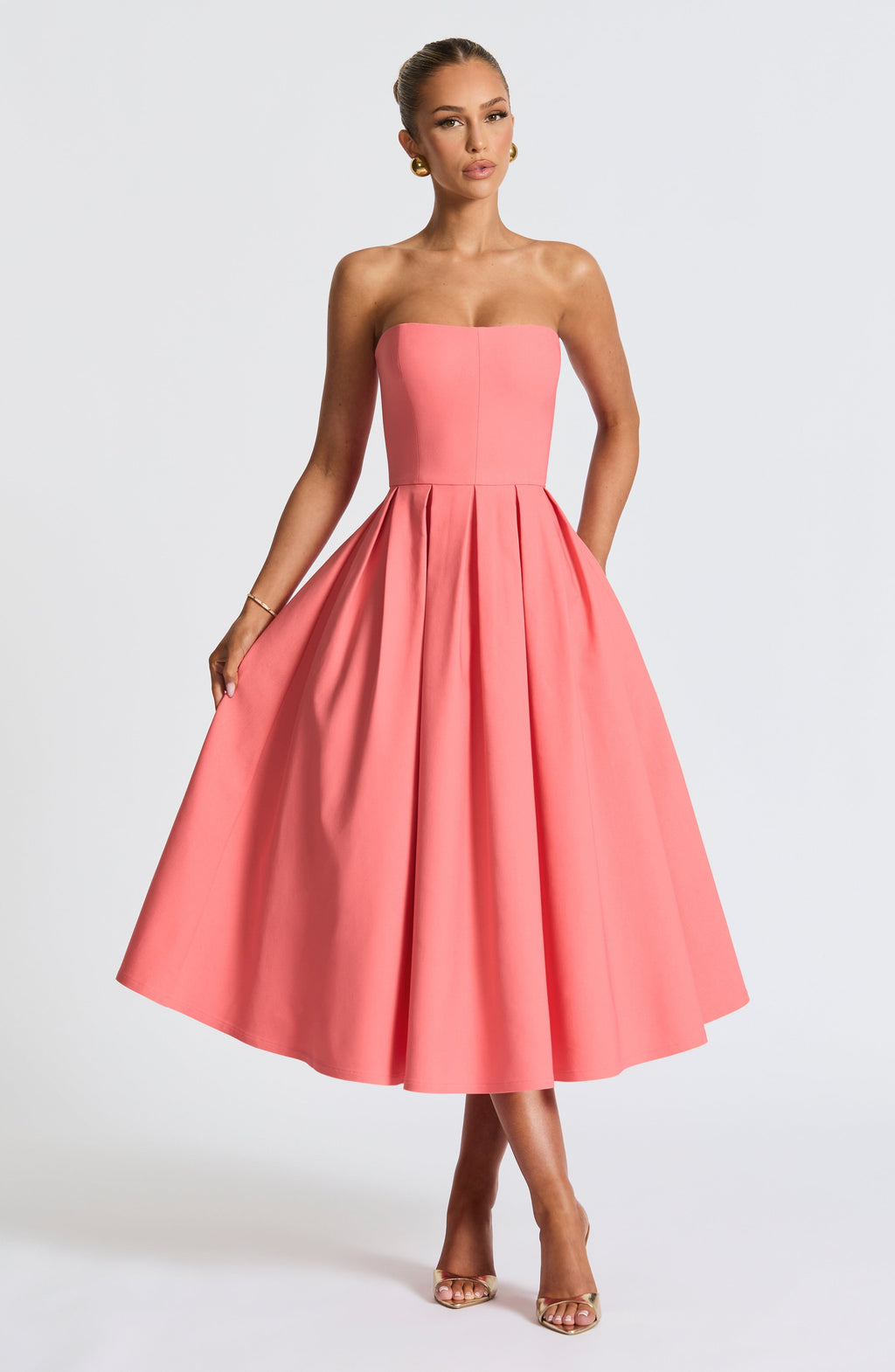Flourenne Editha Midi Dress in Coral Pink