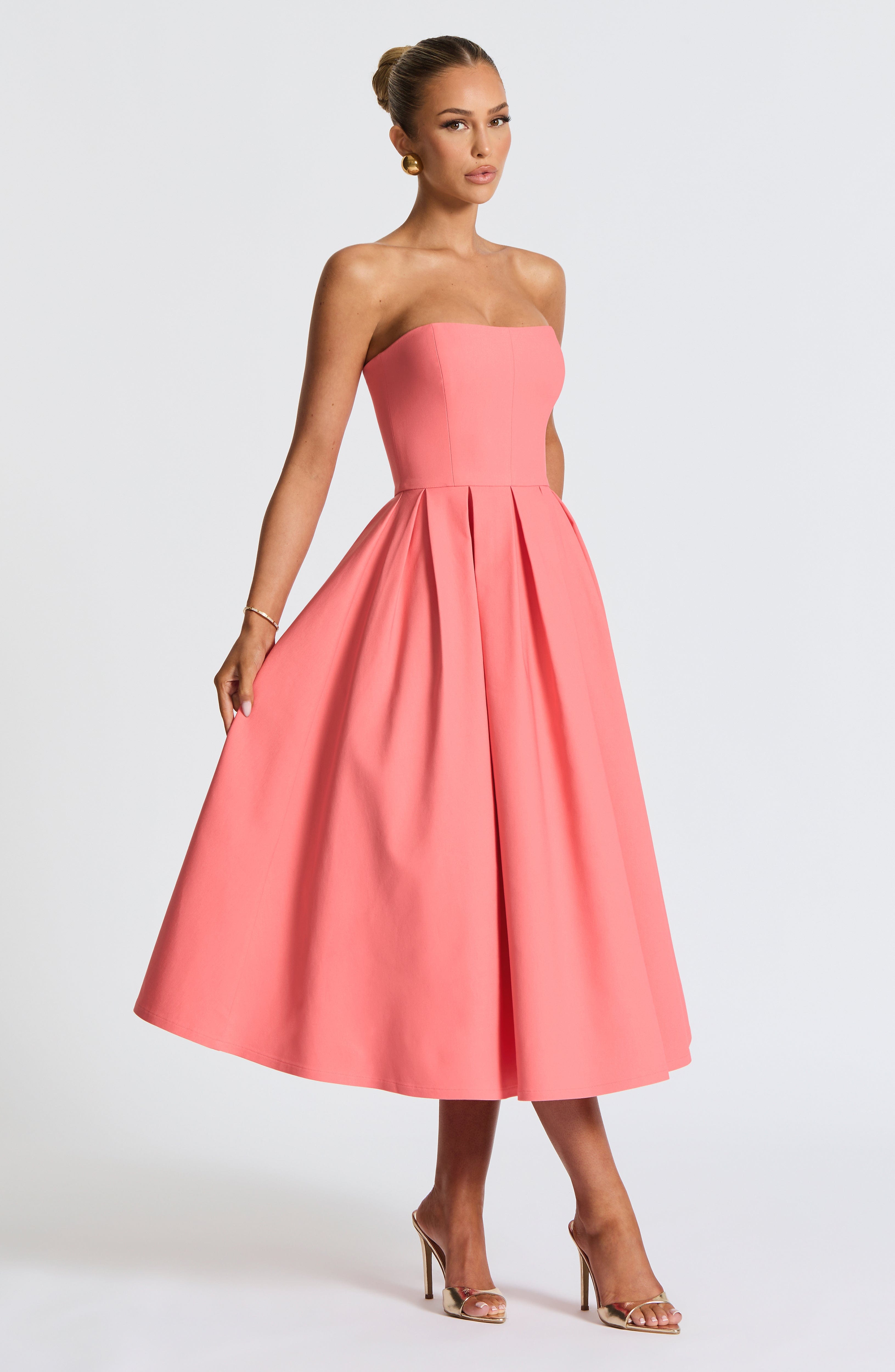 Flourenne Editha Midi Dress in Coral Pink