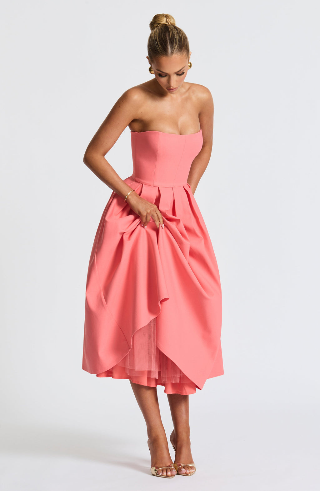 Flourenne Editha Midi Dress in Coral Pink