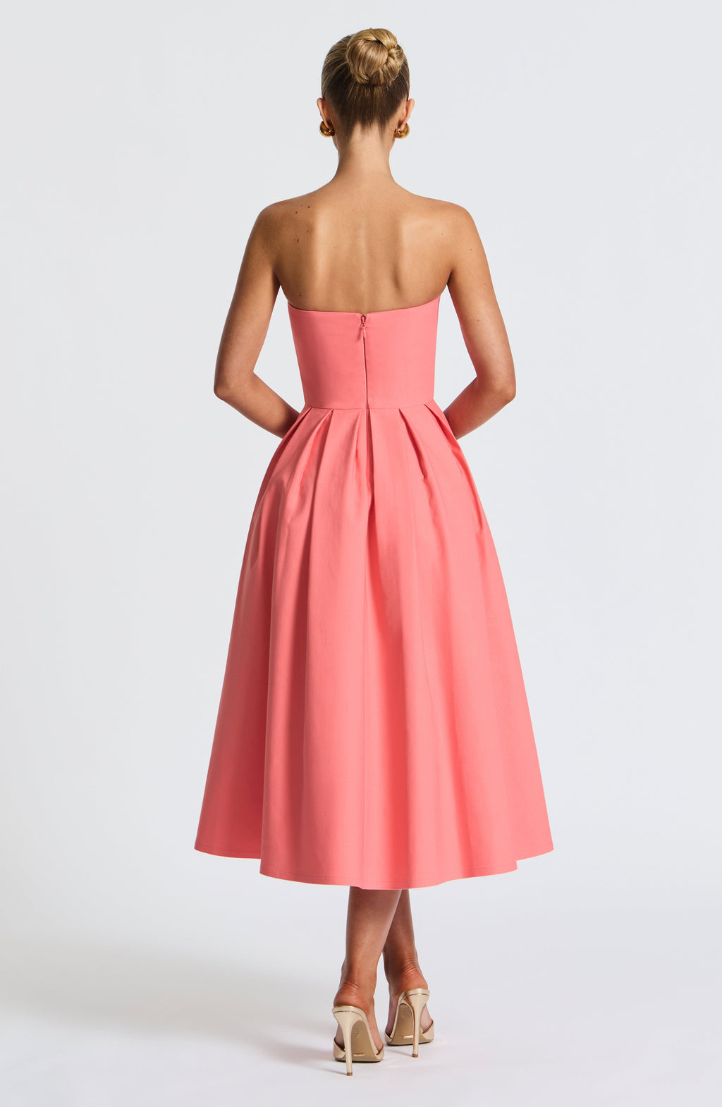 Flourenne Editha Midi Dress in Coral Pink