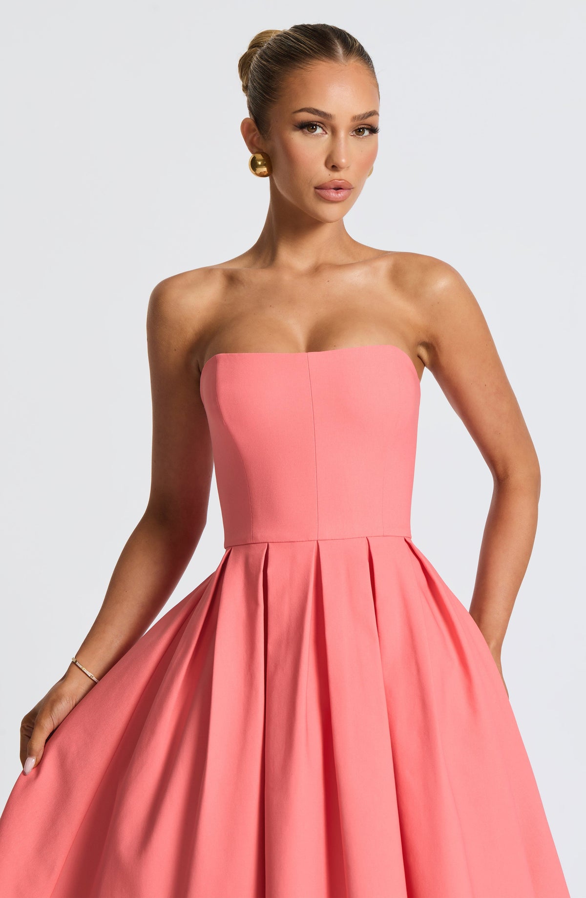 Flourenne Editha Midi Dress in Coral Pink