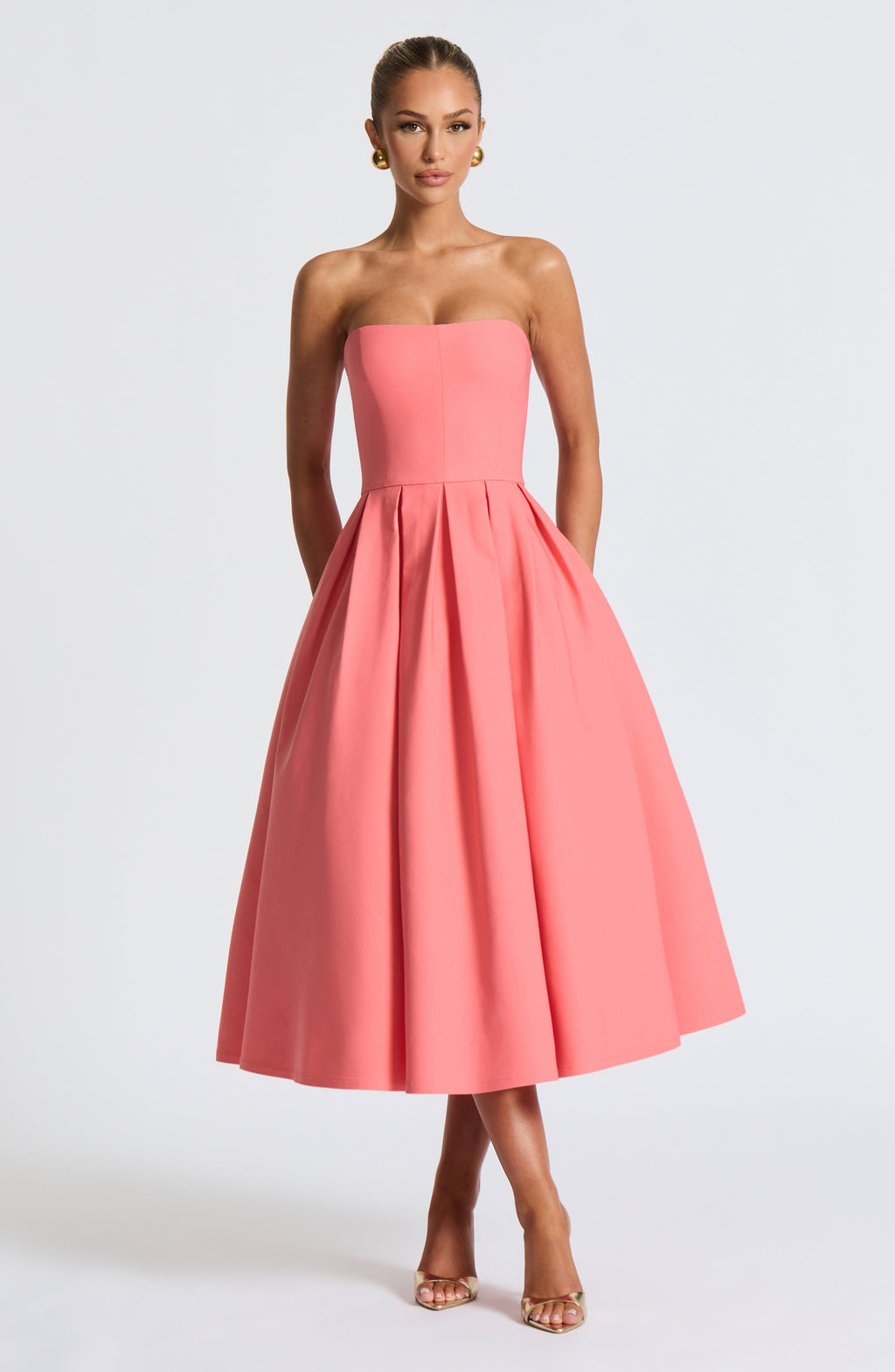 Flourenne Editha Midi Dress in Coral Pink