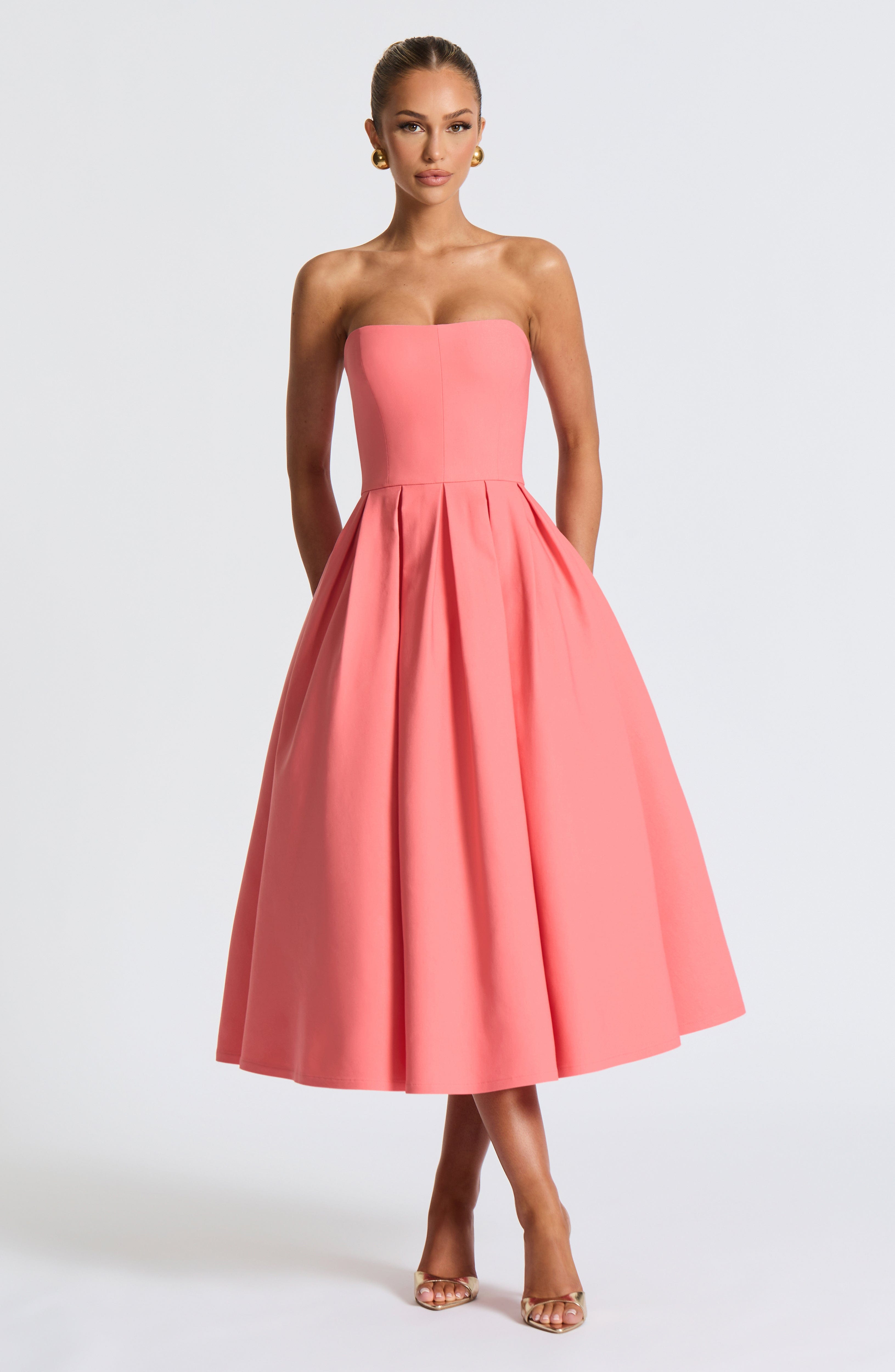 Flourenne Editha Midi Dress in Coral Pink