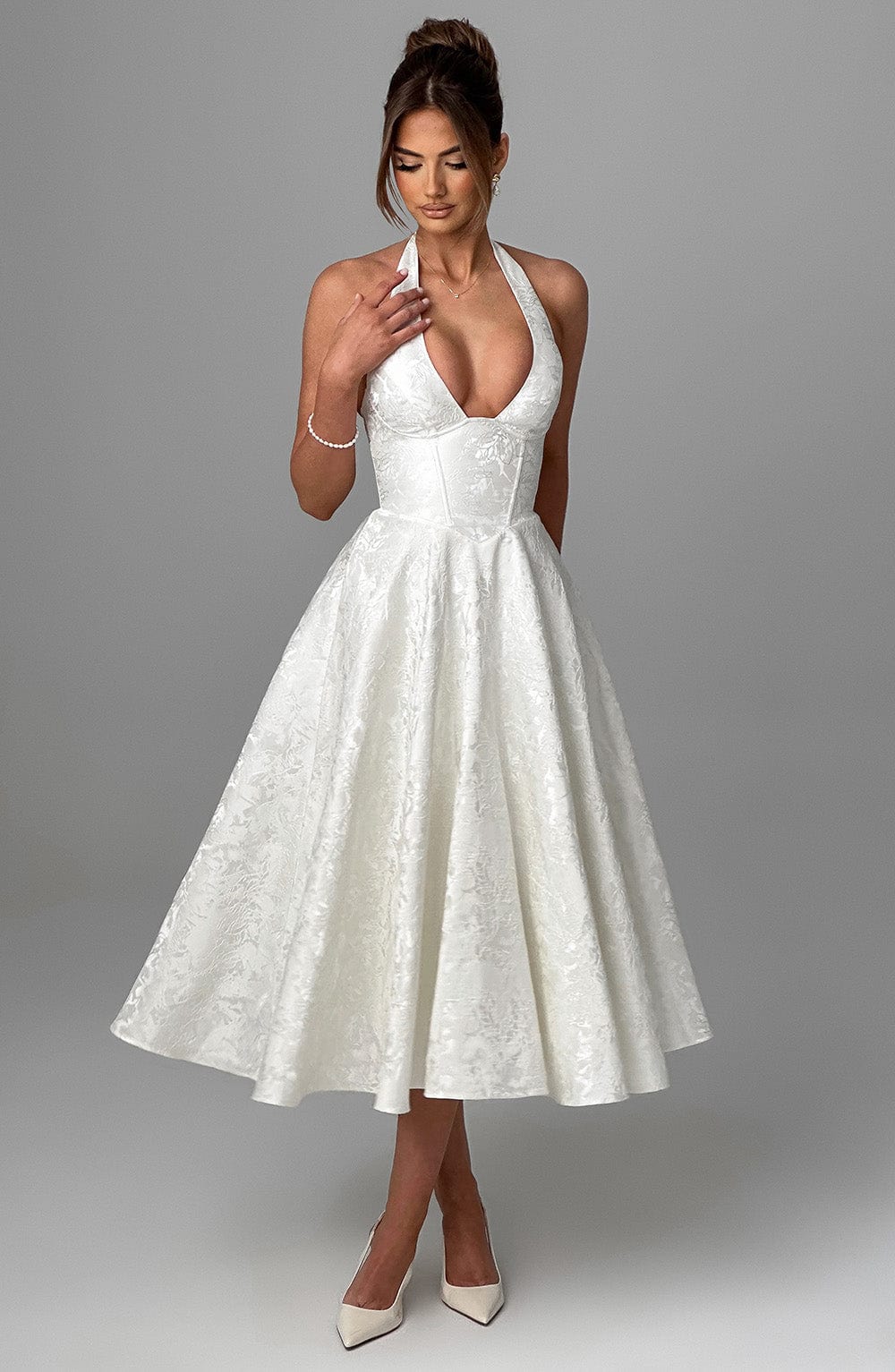 Flourenne Effina Midi Dress in Ivory