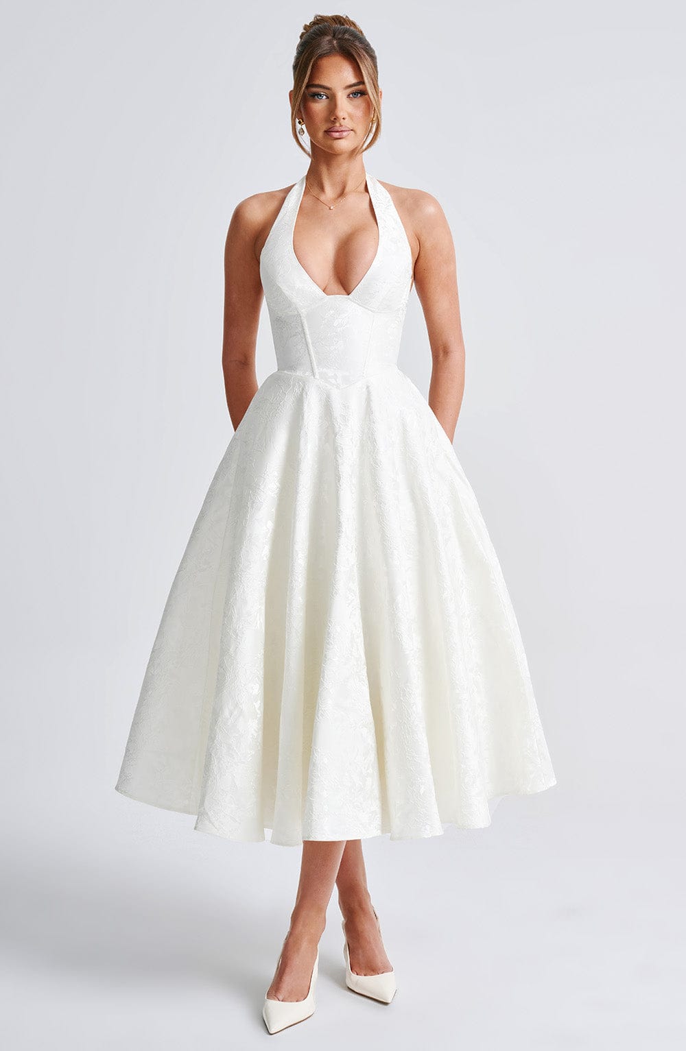 Flourenne Effina Midi Dress in Ivory