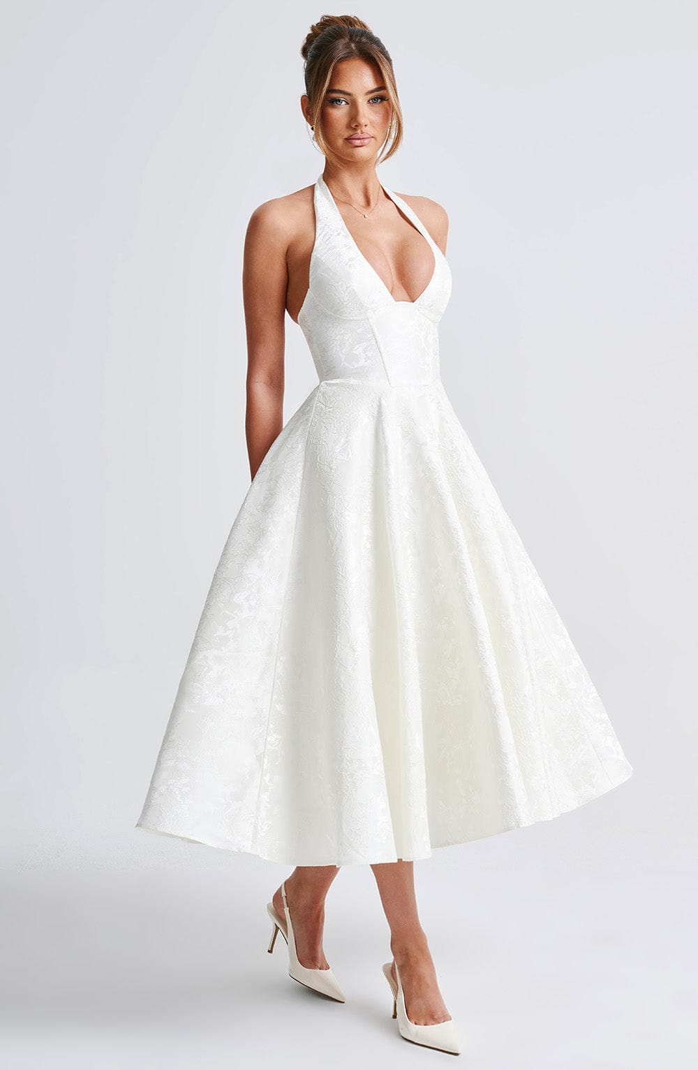 Flourenne Effina Midi Dress in Ivory