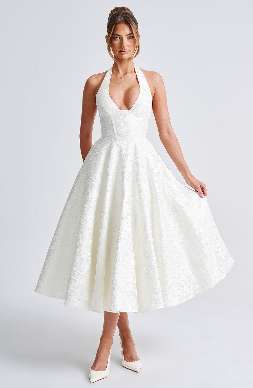 Flourenne Effina Midi Dress in Ivory