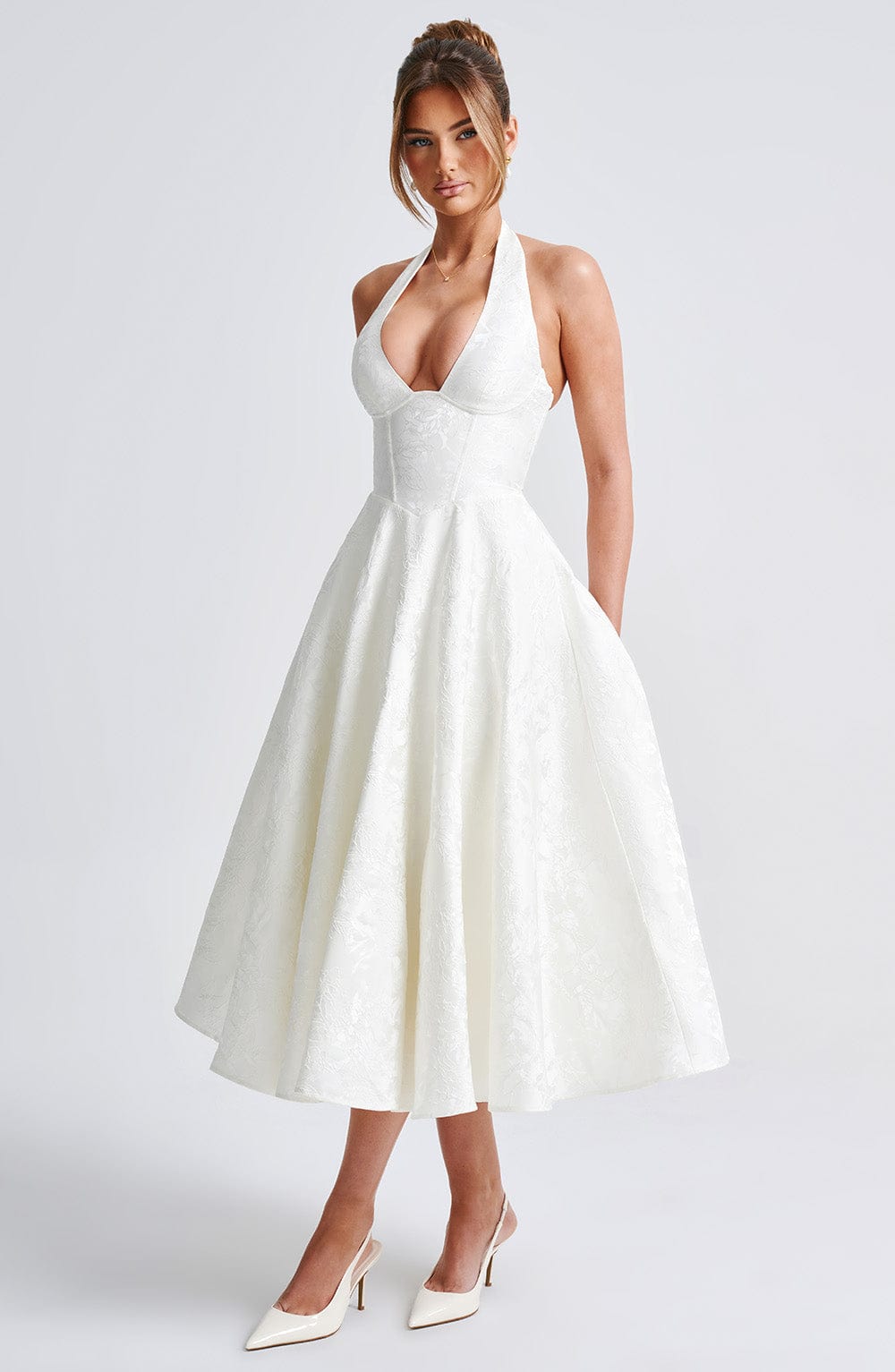 Flourenne Effina Midi Dress in Ivory