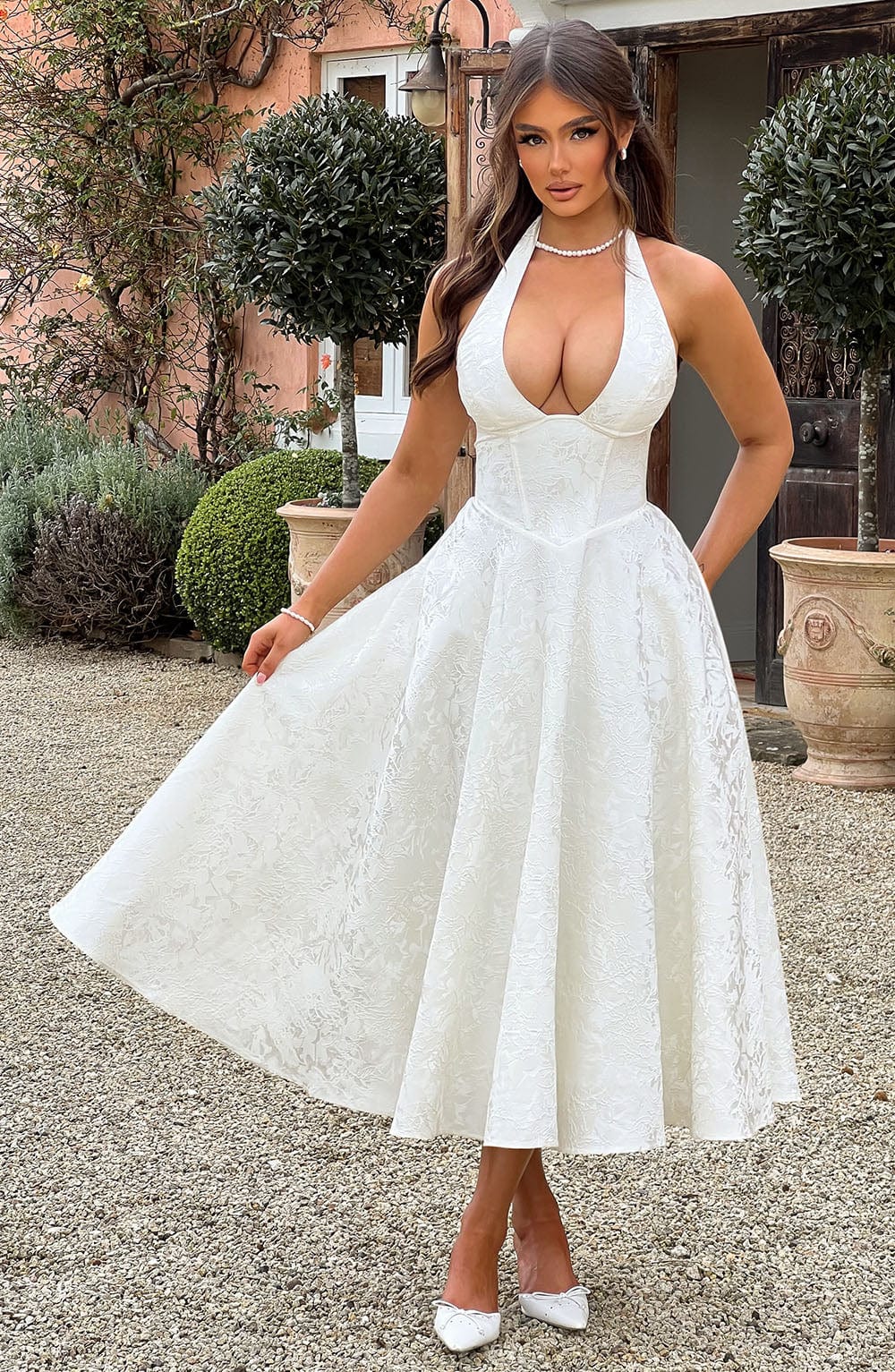 Flourenne Effina Midi Dress in Ivory