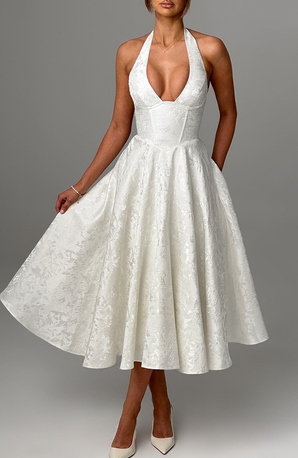 Flourenne Effina Midi Dress in Ivory