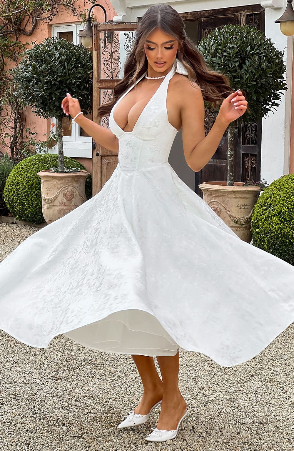 Flourenne Effina Midi Dress in Ivory