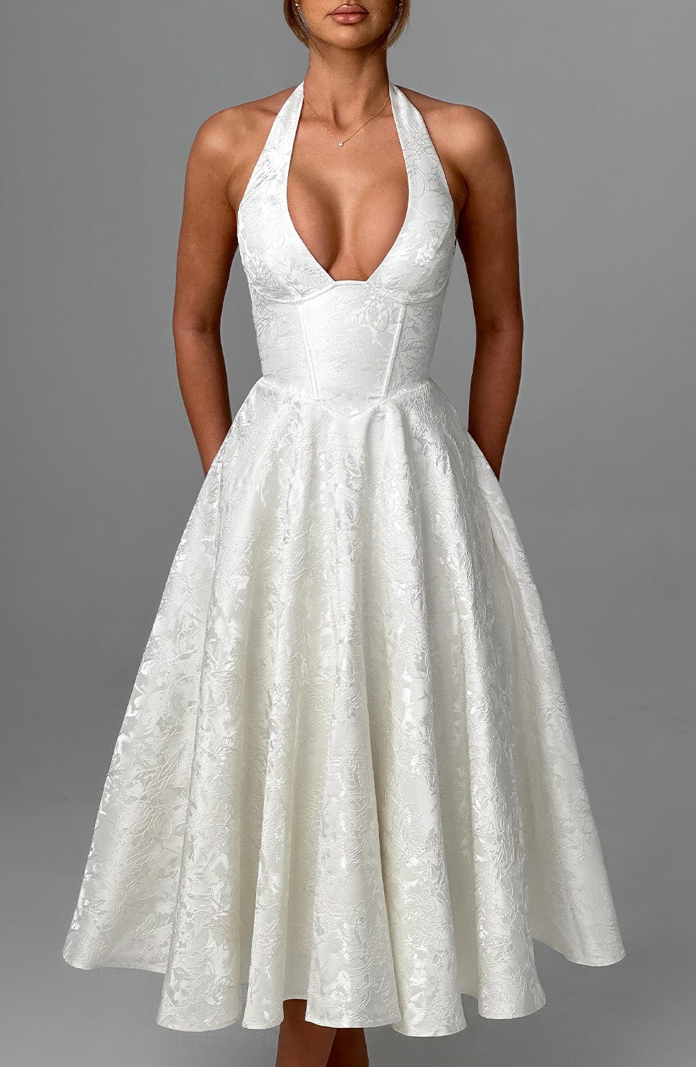 Flourenne Effina Midi Dress in Ivory